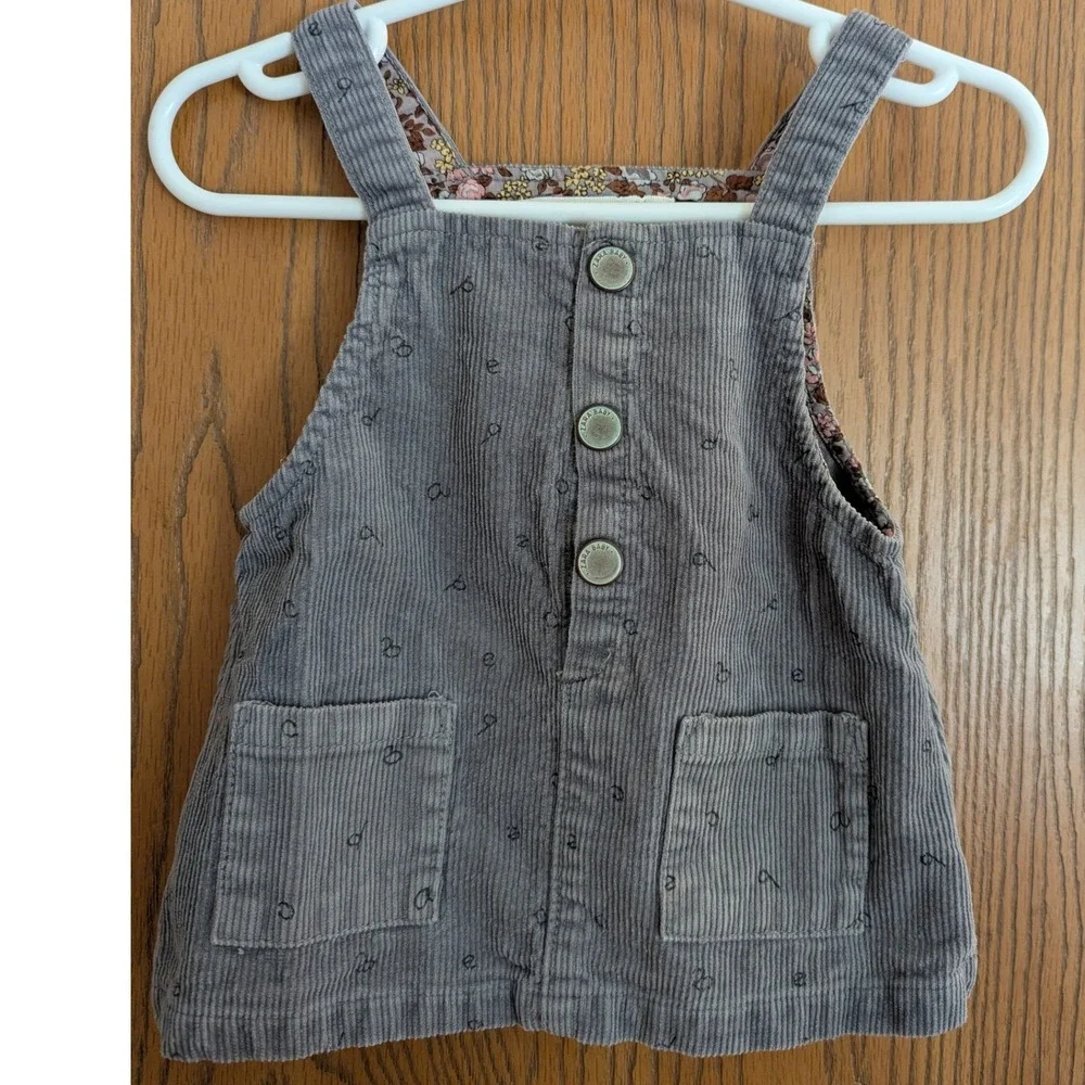 Zara Baby Grey Corduroy Pinafore Dress Alphabet Print Floral Lining 3-6 Months